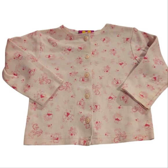 Disney Winnie The Pooh Vintage Pink All Over Print Cardigan Sweater Top Infant‎ - Picture 1 of 6